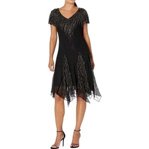 J Kara Womens Hanky Hem Short Beaded Dress